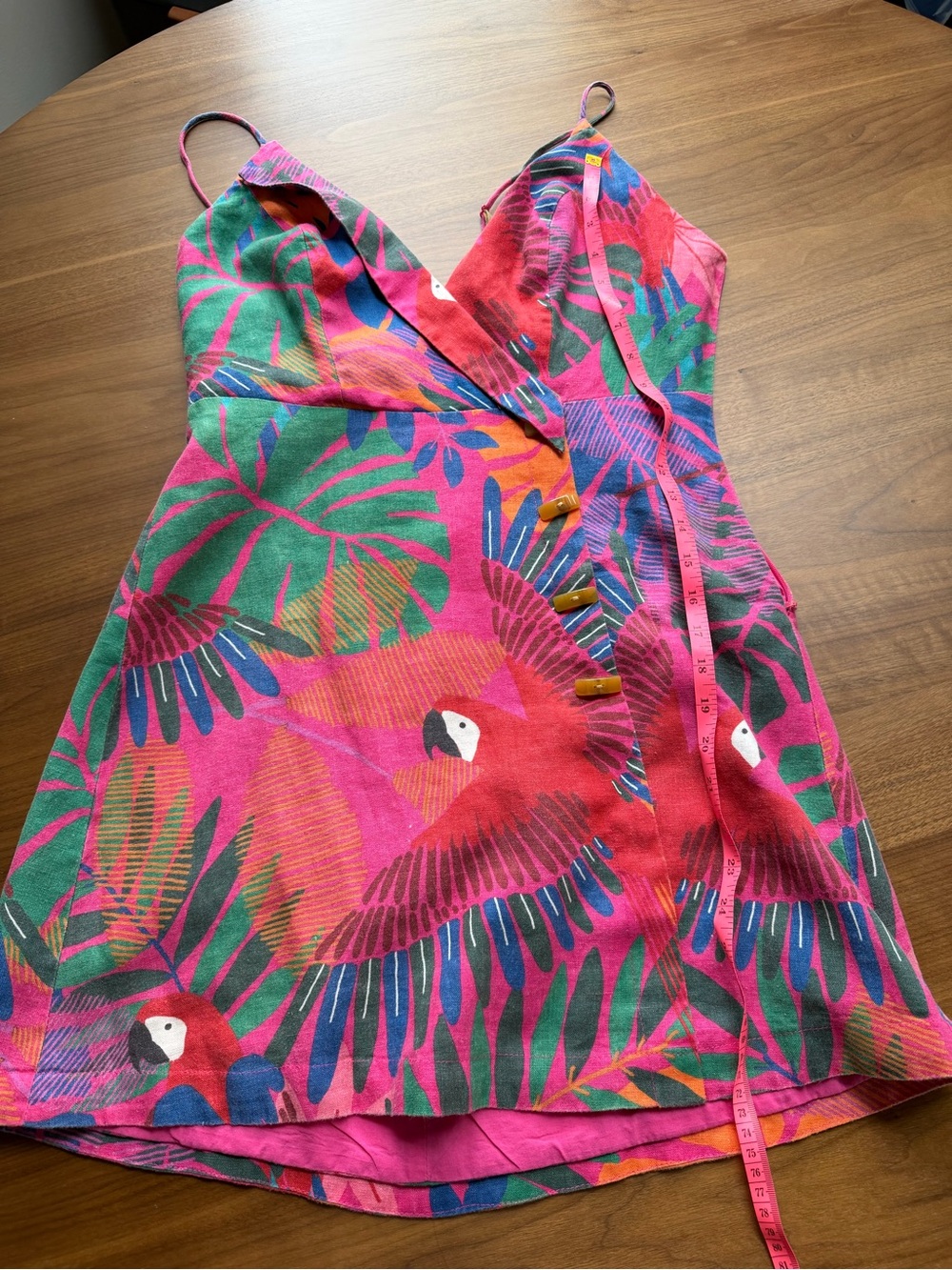 Farm Rio Linen Parrot Mini Dress - Picture 6 of 7